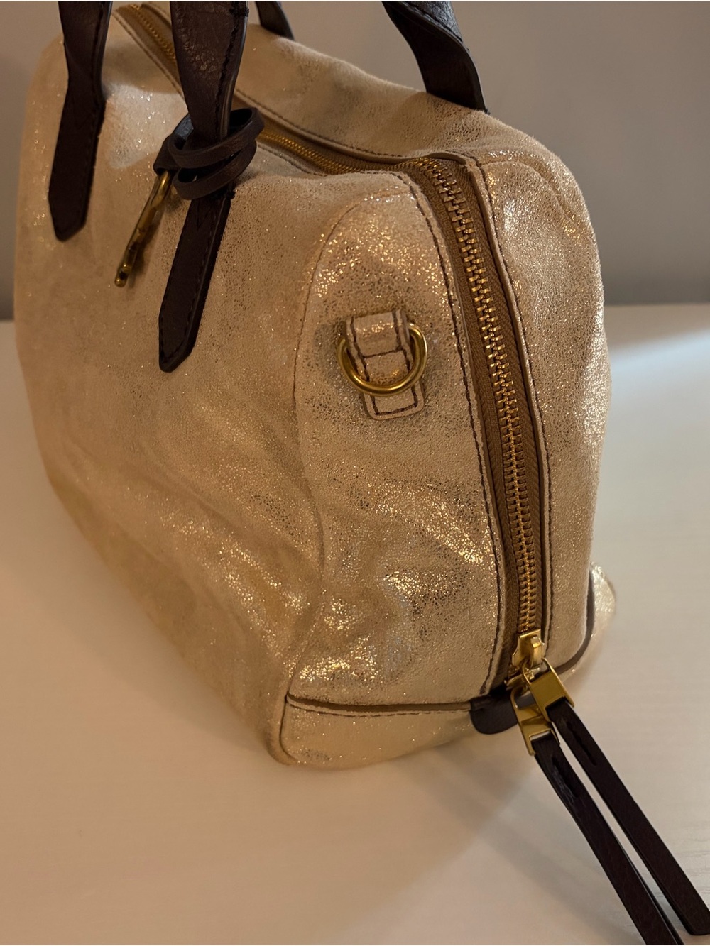 Fossil Gold Metallic Leather-Trim Bag - Picture 3 of 11